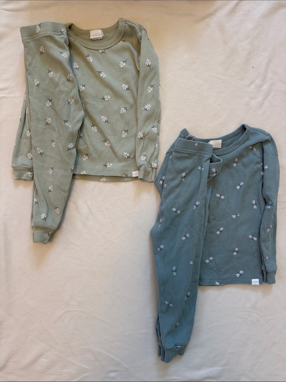 Firsts by Petit Let Ribbed Two-Piece Pajama Set in Sage and Teal - Floral Print